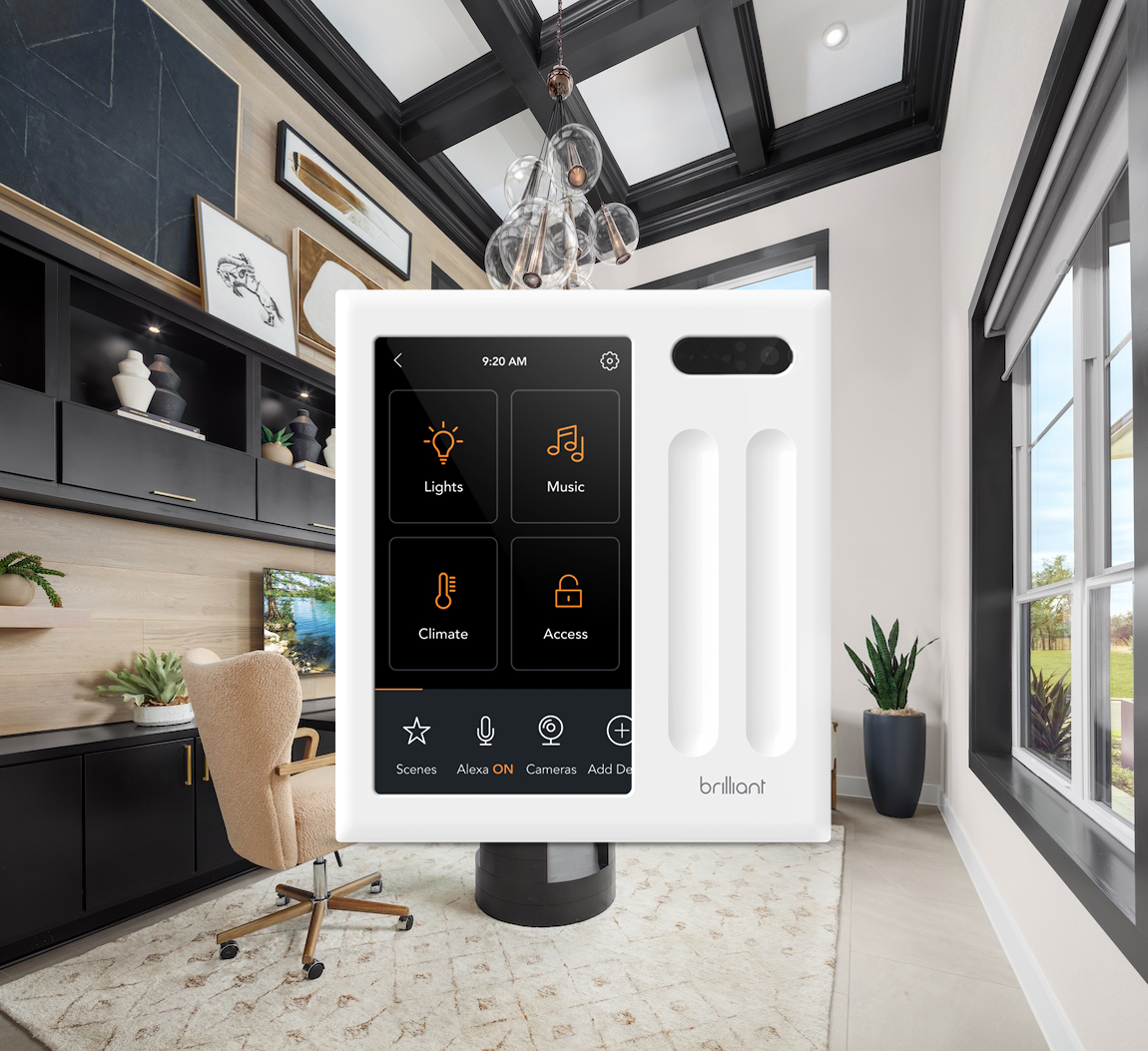 Modern living room with integrated smart home controls