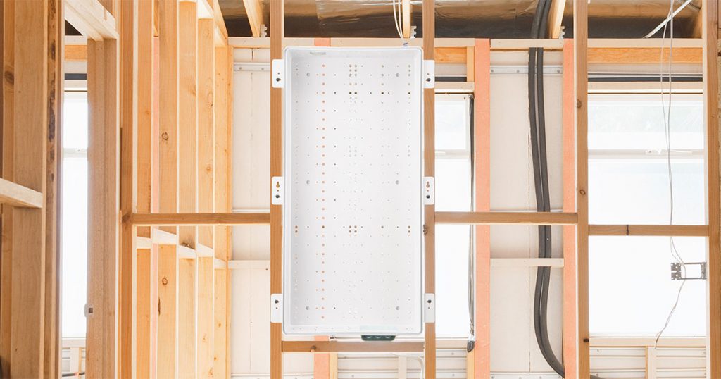 Framed structured media panel location ready for rough-in cabling