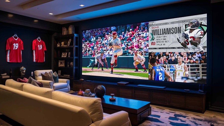 Direct-view LED video wall in a media room