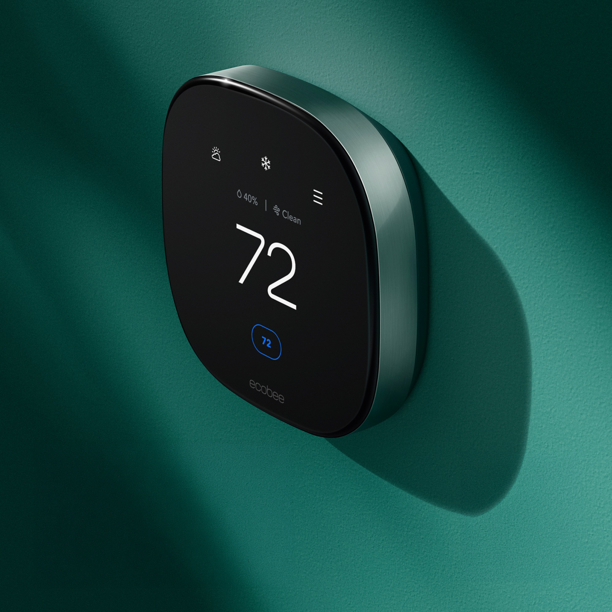 Smart thermostat mounted on wall