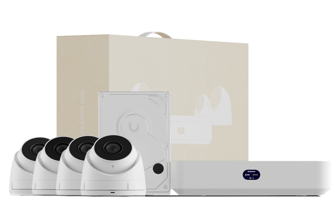 UniFi UNVR Instant Kit: four G5 Turret Ultra cameras and the UNVR Instant recorder
